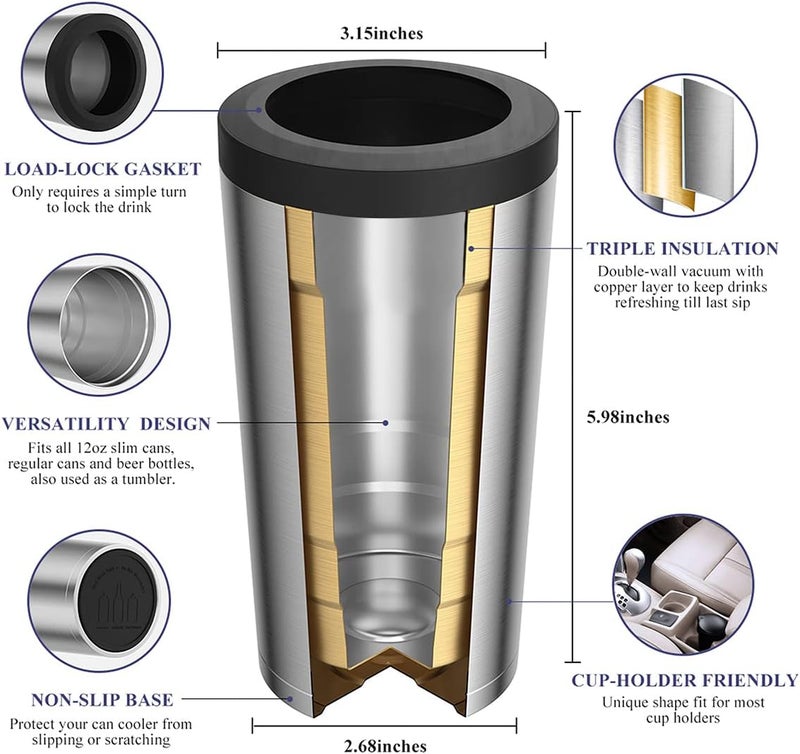 PEALEAP 4 in 1 Insulated Slim Can Cooler for 12 OZ Cans and Beer Bottle - Keep 8 Hours Cold, Easy to Hold - Stainless Steel Can Holder, Double Walled Can Insulator for Hard Seltzer and More (Stainless Steel) - Image 5